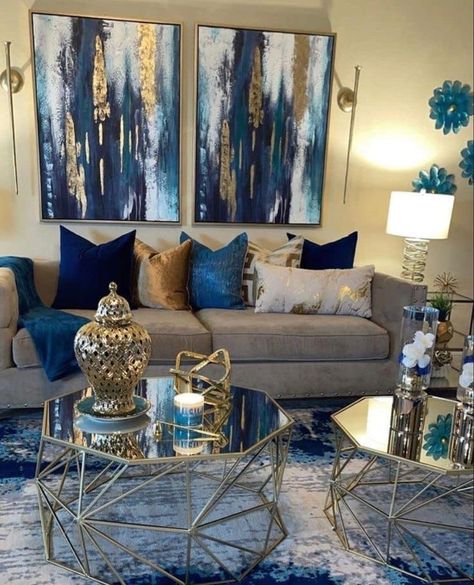 Blue And Gold Living Room, Turquoise Living Room Decor, Living Room Turquoise, Glam Living Room Decor, Teal Living Rooms, Apartment Decorating Living, Blue Living Room Decor, Living Room Decor Gray, Gold Living Room