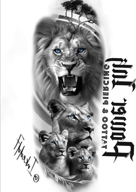 Family Lions Tattoos, Lion And Family Tattoo, Lions Family Tattoo Design, Lion Tattoo Family, Tattoo Lion Family, Leones Tattoo, Lion Family Tattoo, Lions Family, Lions Tattoo