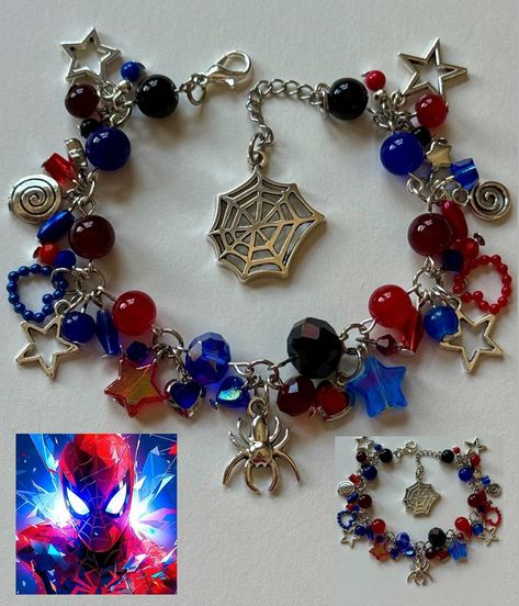 Random Bracelet Dump 🩵🕸️🌙✨ • -Pearlescent Moon Bracelet -Spider-man Bracelet -Pie Jam Bracelet -sold *custom* • How to purchase? linked in bio, depop, vinted, or dm me to order! • ( i do not place orders from dms, i only take orders from depop or vinted due to cheaper shipping prices) • • • #beads #beaded #beadedjewelry #bracelets #pinkbeads #handmade #smallbusiness #crystal #leafbeads #spidermanjewelry #kawaii #greenbeads #redbeads #pretty #beadswork #jewelrymaking #coloredbeads #jewelry ... Pearlescent Moon, Spider Man Bracelet, Spiderman Bracelet, Man Bracelet, Moon Bracelet, Cluster Bracelets, Beaded Jewlery, Crafts Jewelry, Mens Beaded Bracelets