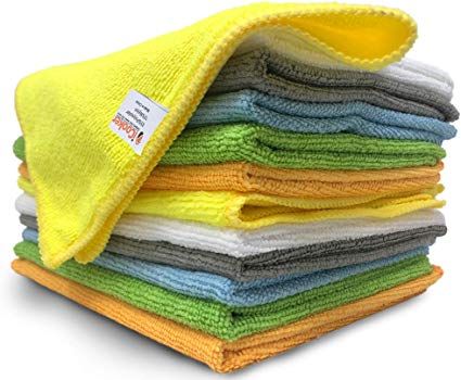 12 Pack Microfiber Cloths Cleaning Supplies Home & Kitchen Ultra soft, non-abrasive microfiber cloths will not scratch paints, coats or other surfaces Cleans with or without chemical cleaners, leaves lint and streak free results Absorbs eight times its own weight Pack comes with three different towel colors (blue, yellow, and white) Rinse and reuse 100's of times Imported kitchen items, designer accessories, pretty kitchens,	bohemian accessories, Counter Restaurant, Tools For Baking, Replace Paper Towels, Designer Bathrooms, Organization Supplies, Clear Glass Tumbler, Dorm Shopping, Cleaning Towels, Premium Beer