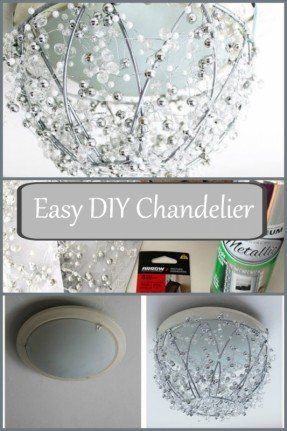 Upcycle Light Fixture, Wire Plant, How To Make A Chandelier, Wire Chandelier, Chandelier Diy, Hiding Ugly, Silver Spray, Crystal Garland, Diy Lampe