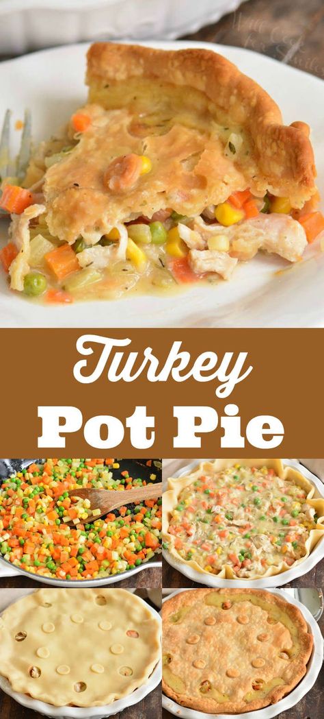 Turkey Pot Pie is very easy to make with ready pie crust, turkey meat, vegetables, and creamy sauce. It's a great recipe for leftover holiday turkey. #turkey #potpie #leftover #dinner #pie Leftover Turkey Pot Pie With Cream Of Chicken Soup, Turkey Pot Pie With Cream Of Chicken, Turkey Pot Pie Using Leftover Gravy, Turkey Leftover Pot Pie, Turkey Pot Pie Recipe With Cream Of Chicken Soup, Turkey Pot Pies Recipes Easy, Best Turkey Pot Pie Recipe, Turkey Pot Pie With Pie Crust, Leftover Turkey Pot Pie Easy