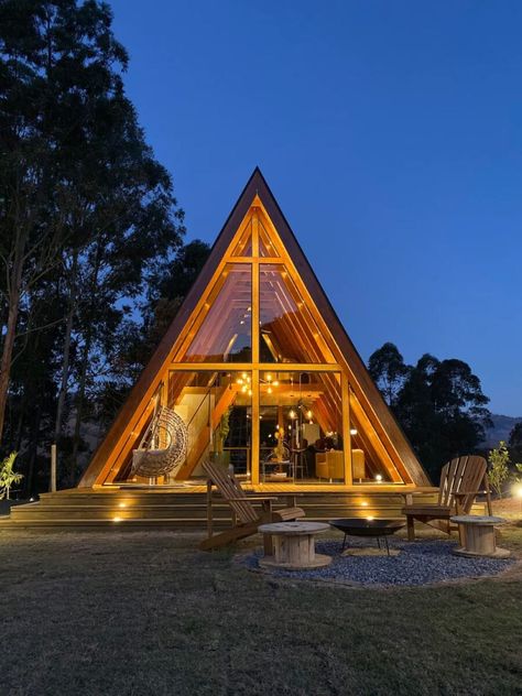 Farm Cabin, Ladder Stairs, Triangle House, Tiny House Talk, Resort Architecture, Open Living Area, Vacation Cabin, Cozy Living Spaces, Casa Container