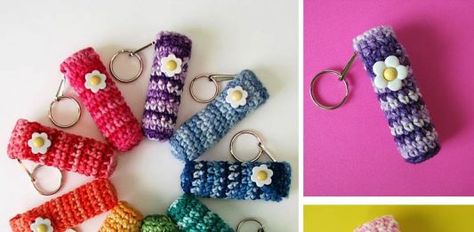 Flower Lip Balm Holder Crochet Free Pattern Lip Balm Holder Pattern Free, Crochet Lip Balm Holder Pattern Free, Crochet Chapstick Holder Pattern Free, Aesthetic Crochet Patterns, Chapstick Lip Balm, Lip Balm Stick, Cozy Crochet Patterns, Free Aesthetic, Crochet Keychain Pattern