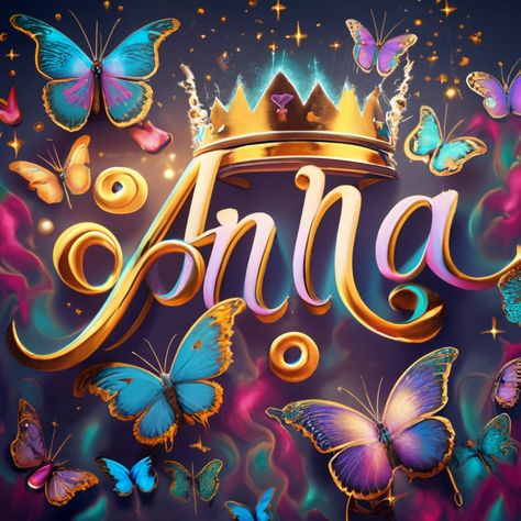 Anna Name Wallpaper, Anna Name, Typography Painting, Happy Name Day, Letter Art Design, Butterfly Background, Golden Crown, Floral Wallpaper Phone, Gallery Wallpaper