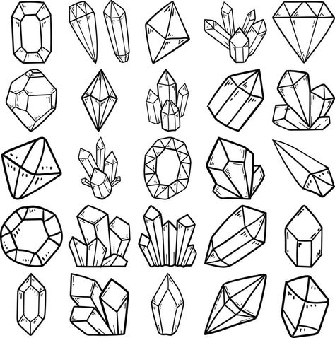 Crystal Hand Drawn Doodle Line Art Outline Set Crystals Line Art, Crystal Doodles, Doodle Line Art, Art Outline, Crystal Drawing, Beauty Art Drawings, Outline Art, Vector Shapes, Zentangle Patterns