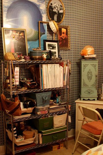 shelves Bedroom With Hardwood Floors, Black And White Cabinets, Cluttered Bedroom, Bedroom Vibes, Little Rock Arkansas, Bohemian House, Faux Fireplace, Black Checkered, My Apartment