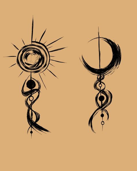 Sun Snd Moon Drawings, Moon Symbols Tattoo, Sun Moon Tattoo Aesthetic, Pagan Sun Tattoo, Nordic Sun And Moon Tattoo, Moon Sun Back Tattoo, Around The Socket Shoulder Tattoo, Sun And Moon Ink Drawing, Sun Chakra Tattoo