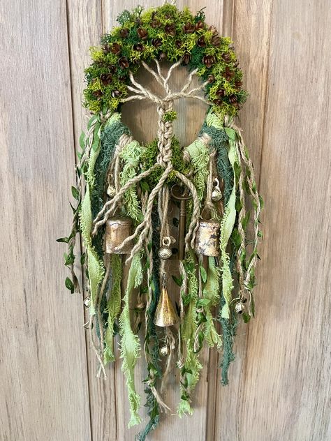 Pagan Christmas Wreath, Fae Offerings, Pagan Wreath, Witchy Wreaths, Tree Of Life Wreath, Mossy Wreath, Moon Wreaths, Twine Wreath, Yule Crafts