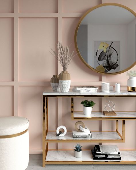 Blush Wall with Gold Accents Best Wall Paint, Best Wall Colors, Charcoal Walls, Mint Walls, Blush Walls, Black Living, Gold Wall Decor, Light Grey Walls, Gold Home Decor