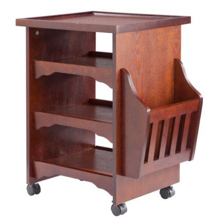 Miles Kimball Mahogany Deluxe Rolling Multipurpose Table Utility Storage Cabinet, Rolling Table, Magazine Table, Multipurpose Table, Wooden Nightstand, Camping Furniture, 3 Shelves, Contemporary Table, End Tables With Storage