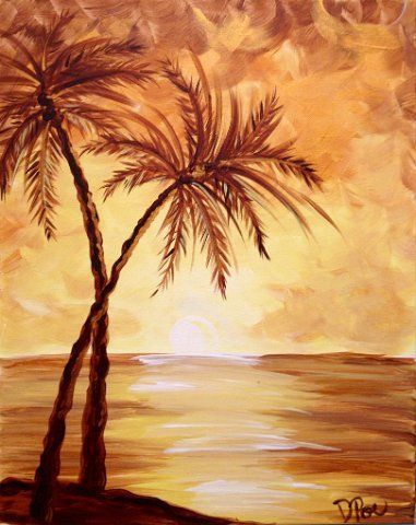 --tropical-paintings-sunset-paintings.) Coffee Painting Canvas, Coffee Art Drawing, Paint Sunset, Sunset Paint, Coffee Art Painting, Hawaiian Sunset, Tropical Painting, Wine And Canvas, Hawaiian Art