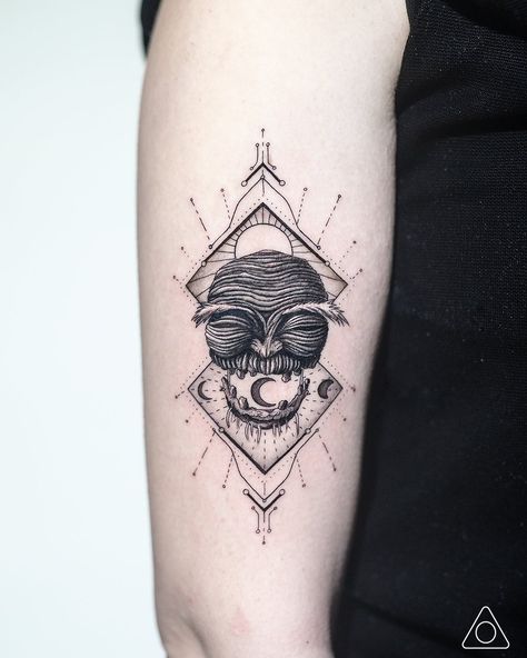 Line Geometric Tattoo, Fine Line Geometric Tattoo, Hayao Miyazaki Tattoo, Enchanted Tattoo, Miyazaki Tattoo, River Spirit, Tatuaje Studio Ghibli, Stained Glass Tattoo, Studio Ghibli Tattoo