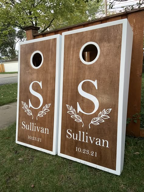 Cornhole Boards Diy Wedding, Pretty Cornhole Boards, Painted Cornhole Boards Ideas, Wedding Bean Bag Boards, Diy Corn Hole Boards, Cornhole Boards Wedding, Wedding Cornhole Boards Designs, Corn Hole Boards Designs Wedding, Wedding Corn Hole Boards