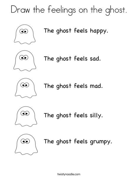 Ghosts have feelings too!  Worksheet from TwistyNoodle.com Halloween Feelings Activities, Halloween Coping Skills Activities, Ghost Worksheets, Halloween Social Emotional Activities, G Is For Ghost, Free Halloween Worksheets, Ghost Coloring, Halloween Lesson, Halloween Social