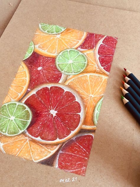 Oranges 
drawing
kraft paper 
realistic drawing Realistic Orange Drawing, Fruit Drawing Realistic, Kitchen Art Ideas, Orange Drawing, Realistic Flower Drawing, Eiffel Tower Drawing, Colored Pencil Artwork Ideas, Drawing Fruit, Pencil Art Projects