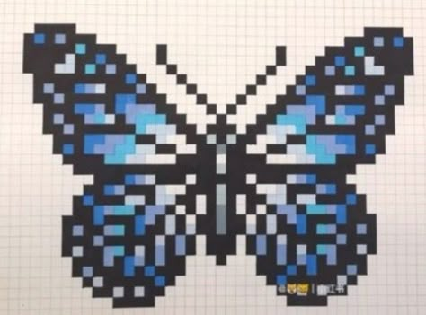 Pixel Art Butterfly, Butterfly Pixel Art, Bead Templates, Perler Bead Templates, Pixel Art Grid, Melty Beads, Diy Perler Beads, Butterfly Drawing, Diy Bracelets Patterns