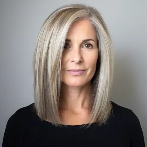 45 Best Medium-Length Hairstyles for Women Over 50 Long Length Haircut For Fine Hair Brunette, Medium To Long Gray Hairstyles, Inverted Bob Hairstyles Medium Length, Straight Shoulder Length Hair Cuts With Curtain Bangs, Medium Straight Bob Hairstyles, Trending Haircuts For Women Long Layered, Professional Blonde Hair, Mid Length Haircut Over 50, Women’s Straight Hairstyles