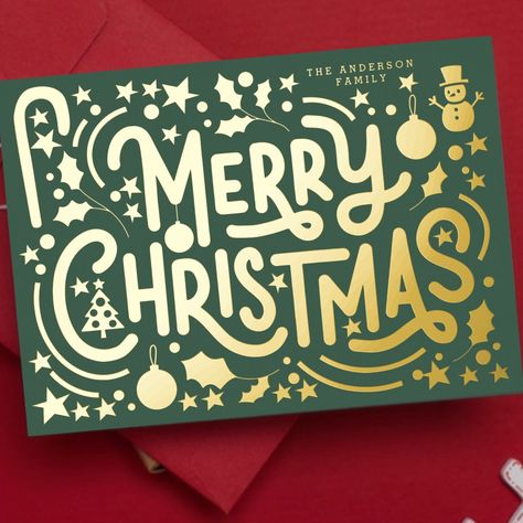 Fun Merry Christmas Happy Lettering Photo Back Foil Holiday Card *real foil Christmas Vector Design, Christmas Greeting Cards Design, Merry Christmas Graphic Design, Christmas Card Typography, Business Holiday Card Design, Merry Christmas Lettering Design, Fun Company Christmas Card, Merry Christmas Modern Design, Happy Holidays Card Design