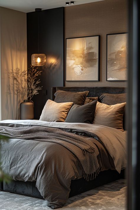 home decor, bedroom decor, back and neutral home decor, neutral bedrooms, bedroom inspo Black And Neutral Home, Black And Neutral Bedroom, Bedrooms Inspiration, Men's Bedroom, Bedroom Transformation, Elegant Bedroom Decor, Neutral Bedroom Decor, Masculine Bedroom, Luxury Room Bedroom