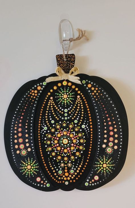 Dot Mandalas for Beginners | I brought alittle Fall to my mom's assisted living door | Facebook Halloween Assisted Living, Thanksgiving Dot Art, Dot Painting Pumpkin, Halloween Mandala Dot Art, Dotted Pumpkin Art, Pumpkin Mandala, Dot Painted Pumpkins, Dot Mandala Pumpkins, Dot Painting Patterns For Beginners