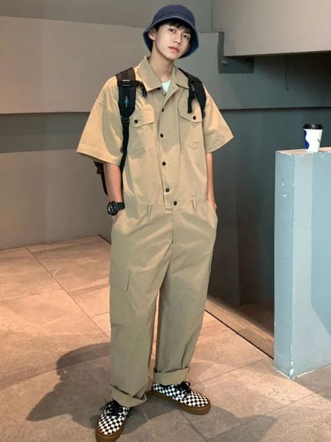 Super good! I would buy again the fabric rich and good 90 Mens Fashion, Cargo Pants Vintage, Loose Cargo Pants, Khaki Jumpsuit, Overalls Fashion, Casual Pants Style, Male Clothing, Solid Color Jumpsuits, 2024 Spring Summer