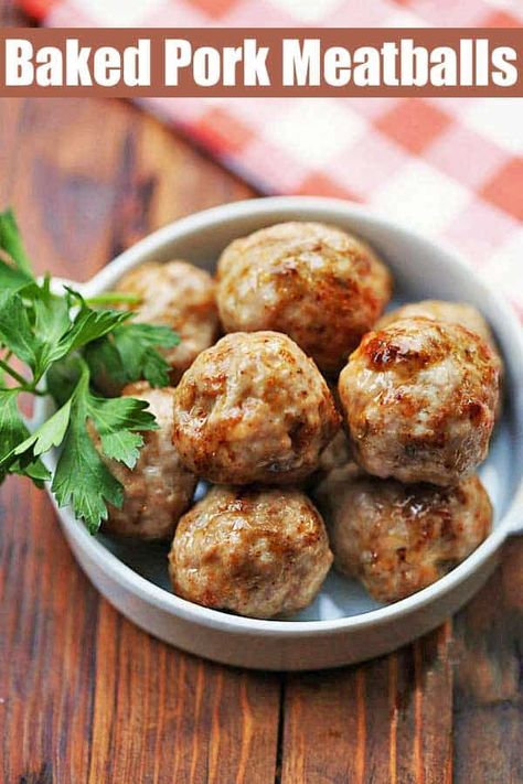 Baked Pork Meatballs, Ground Pork Meatballs, Pork Entrees, Daniel Plan, Ground Pork Recipes, Pork Meatballs, Diner Recept, Baked Pork, Pork Recipe