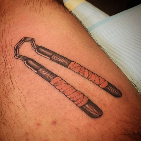 #nunchucks #nunchaku #nunchucktattoo #tattoo #mynewtattoo #ninja Nunchuck Tattoo, Nunchucks Drawing, Nunchucks Tattoo, Tattoo On Wrist, Bo Staff, Nunchucks, Wrist Tattoo, Art Idea, Design Drawings