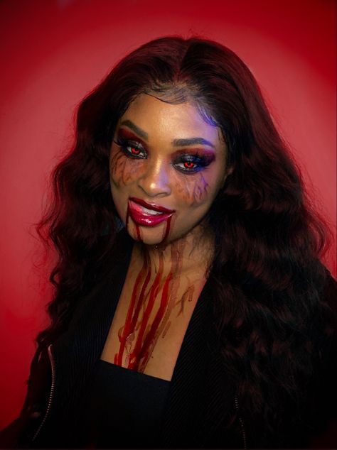 Black girl Halloween, black girl vampire, black girl Halloween makeup, black girl Halloween hair Girls Vampire Makeup, Vampire Face Makeup, Vampire Look Makeup, Vampire Diaries Halloween Costume, Girl Vampire Makeup, Vampire Diaries Halloween, Vampire Diaries Bonnie, Halloween Makeup Vampire, Black Vampires