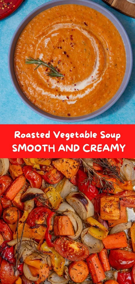 This delicious roasted vegetable soup is not your ordinary veggie soup! It’s made with roasted vegetables that provide deep flavors and an irresistible smoky taste. Once the veggies are roasted, they’re added to the pot and blended together with seasoning to create a delightful, creamy soup.