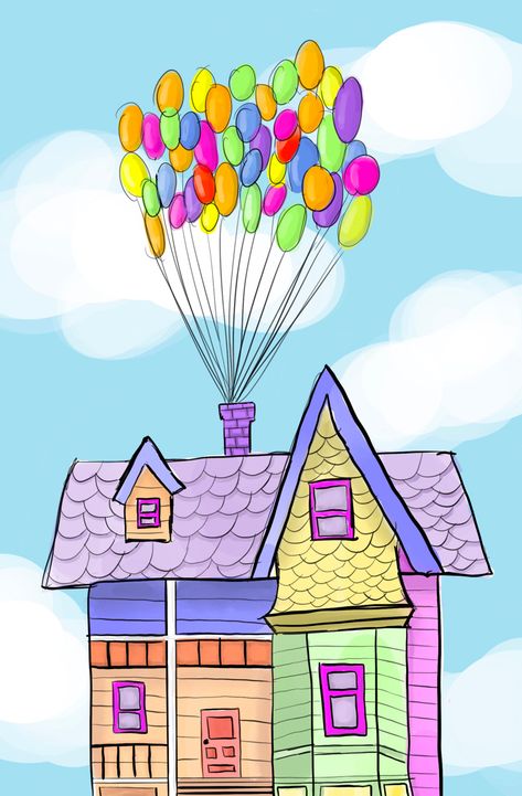 Pixar, UP, movie, drawing, sketch, colorful, house, disney, childhood, memories, UP house, cartoon Up Cartoon Pixar, Up Drawings Pixar House, House From Up, Up Movie Drawing, Up House Drawing Easy, Casa Up, Up House Drawing, Up Movie House, House Drawing Easy