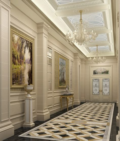 classic corridor for private villa by Osama Elsousy Classic Corridor Design, Classic Corridor, Marble Flooring Design, Corridor Design, Neoclassical Interior, Luxury Decoration, Hallway Designs, Luxury House Interior Design, Marble Flooring