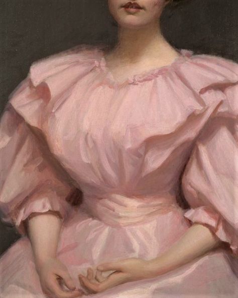 Portrait of Elizabeth by William McGregor Paxton, 1895 Pink Rococo Aesthetic, Rococo Art, Victorian Paintings, Soft Pink Theme, Deco Poster, Pink Painting, Elegant Art, Romantic Art, Ethereal Art