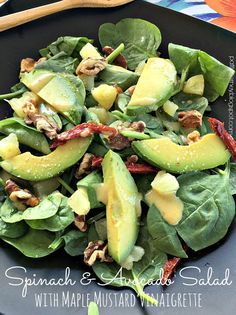 Spinach Avocado Salad Recipes, Spinach Salad With Avocado, Spinach And Avocado Salad, Unique Salads, Maple Mustard Vinaigrette, Spinach Salads, Avocado Spinach Salad, Vegetarian Salad, Avocado Dessert