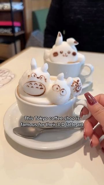 Deanna Woo: Vancouver Foodie on Instagram: "3-D LATTE ART IN TOKYO! I’ve had @cafe_reissue on my bucket list for a while now. The lattes are very tasty and you can choose from various 3-D character art. They are located in Harajuku on the second floor - I recommend going early on a weekday as they get really busy! Tag a friend 🫶🏻⬇️ #tokyo#tokyofood#cafereissue" 3d Latte Art, Tokyo Food, Work Cafe, Cake Cafe, Amazing Food Videos, Harry Draco, My Bucket List, Food Challenge, Latte Art