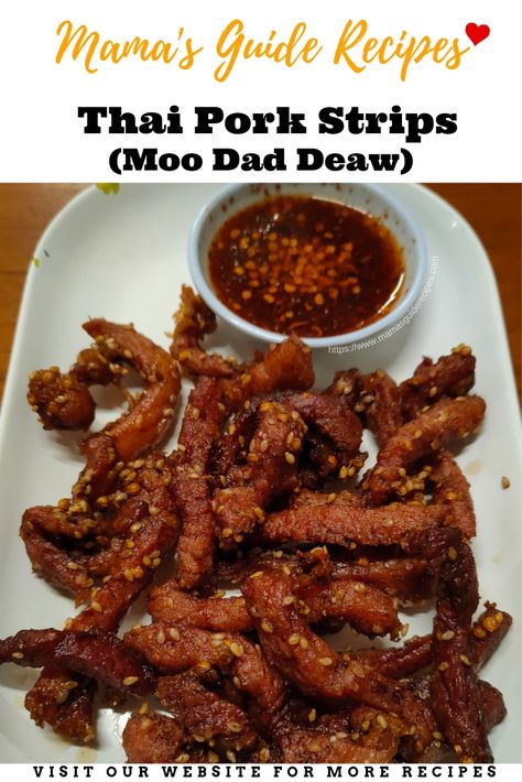 Thai Pork Strips (Moo Dad Deaw) is an excellent and incredibly authentic Thai appetizer. Traditionally it is done by sun drying Thai Appetizer, Loin Recipes, Thai Recipes Authentic, Thai Pork, Pinoy Recipes, Laos Food, Pad Thai Recipe, Recipes Asian, Pork Loin Recipes