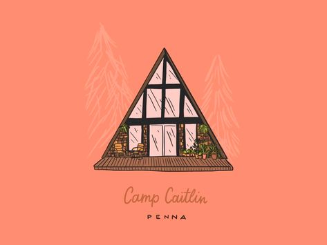 A Frame Drawing, Cute Cabin Drawing, Cabin Illustration, A Frame Cabin Illustration, A Frame Cabin Drawing, Wood Cabin Illustration, Autumn Cabin Illustration, Cottage Drawing, Tent Illustration Camping