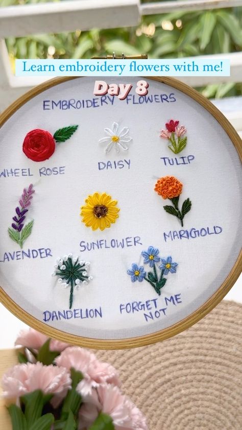 Ending the series with Forget me not flower💙 . . . #reelsinstagram #reelvideo #reelsvideo #reels #tutorial #tutorials #embroidery… | Instagram Embroidered Hats Ideas, Forget Me Nots Flowers, Tutorial Embroidery, Floral Words, Forget Me Not Flower, Learn Embroidery, Creative Embroidery, Embroidered Hats, Embroidery Inspiration