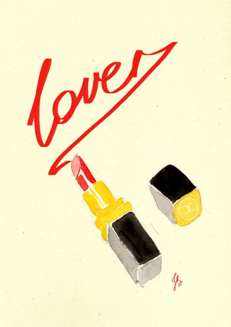 LOVErs Cosmetics Illustration, Lipstick Quotes, Lips Illustration, Hot Lipstick, Chanel Rouge, Lipstick Designs, Lipstick Kiss, Art Deco Poster, Love Note