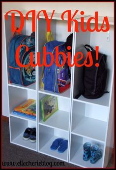 Bookshelf Cubby Ideas, Coats Storage Ideas, Vestibule Closet, Diy Kids Cubby, School Bag Storage Ideas, Kids Cubbies, Kids Rooms Diy, Starting School, Kids Room Organization