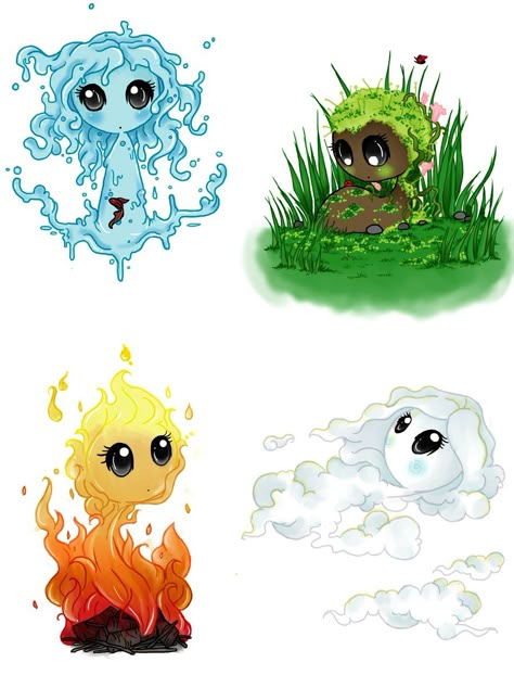 The Elements by Art-forArts-Sake.deviantart.com on @DeviantArt 4 Elements Drawing, 4 Elements Art, Istoria Artei, Element Symbols, Mythical Creatures Art, Dessin Adorable, Arte Fantasy, Creature Concept, Elements Of Art