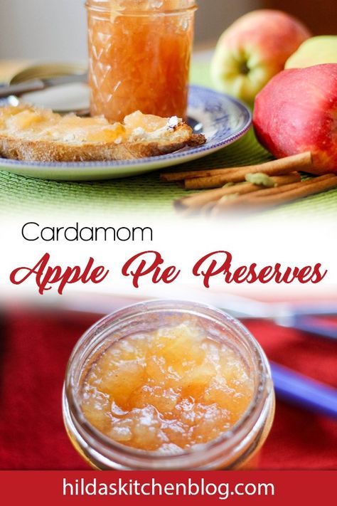 A delicous apple-pie preserves recipe that you'll come back to time and time again! It's like apple pie, but without the pie crust. #hildaskitchenblog #apples #applepiepreserves #preserves #annaapples Apple Recipes For Canning, Apple Preserves, Assyrian Recipes, Monkey Butter, Preserving Apples, Pickled Recipes, Healthy Apple Desserts, Canning Apples, Fruit Butters