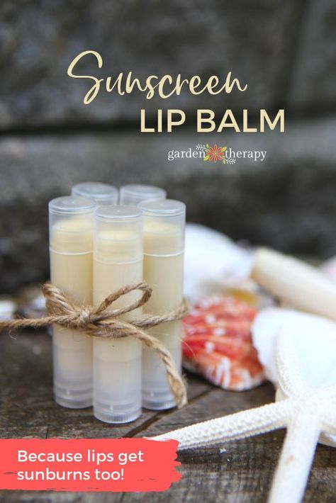 Sunscreen Lip Balm Recipe because lips get sunburns too! Make this all-natural Sunscreen Lip Balm with raspberry seed oil and carrot seed essential oil for added sun protection. #gardentherapy #lipbalm Lip Recipes, Aromatherapy Diy, All Natural Sunscreen, Lip Balm Recipe, Diy Lip Balm Recipes, Lip Care Diy, Balm Recipe, Homemade Moisturizer, Garden Therapy