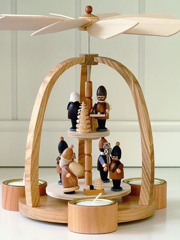 Christmas Pyramid- we had one of these when I was a kid! Loved it! Candle Carousel, German Christmas Pyramid, German Christmas Decorations, Tre Kunst, Christmas In Germany, German Christmas, Ornament Kit, Wood Toys, Christmas Candles