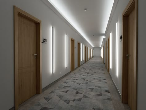 LED lighting for office hallway- profile "DOPIO" | LUMINES Hallway Lighting Design, Office Corridor Design Hallways, Hotel Hallway Design, Office Hallway Design, Apartment Building Hallway, Lighting For Office, House Interior Inspiration, Office Corridor, Hotel Corridor