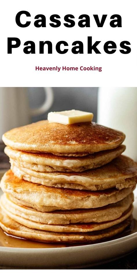 These delicious cassava pancakes are not only delicious, but they are a great option for people with gluten intolerance. Not only that, cassava flour is low in fat, calories, and sugar, unlike other gluten-free flours such as almond or coconut flour. Many people find cassava pancakes to be even better tasting than pancakes made with wheat flour. Get the full recipe with step-by-step instructions with photos at Heavenly Home Cooking. Cassava Pumpkin Pancakes, Yucca Flour Recipes, Cassava Flour Pancakes Egg Free, Paleo Pancakes Cassava Flour, Cassava Flour Naan, Cavassa Flour Recipes, Cassava Flour Pancakes Vegan, Cassava Pancakes Recipe, Cassava Dessert Recipe