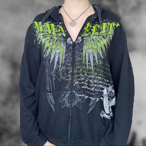 MMA Elite Mall Goth Cyber Y2K Graphic Black Hoodie With Wings & Cross #mallgoth #cybergoth #cybery2k Mma Elite Hoodie, Cybergoth Clothes, 90s Fits, Earthy Outfits, Mma Elite, Fire Fits, Y2k Black, Mall Goth, Outfit Maker