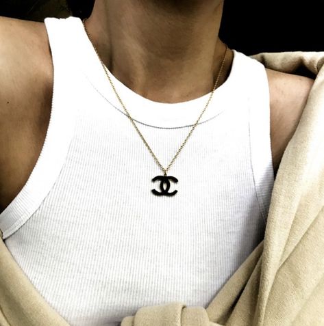 Chanel Necklace, A Woman, Gold Necklace, Chanel, Tank Top, Gold, White