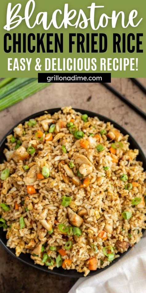 Chicken Recipes Griddle, Grilled Chicken Fried Rice, Chicken Stir Fry On Flat Top Grill, Fried Chicken And Rice Recipe, Blackstone Fried Rice Chicken, Teriyaki Chicken Fried Rice Blackstone, Homemade Fried Rice Seasoning, Blackstone Grill Chicken Fried Rice, Fries Rice On Blackstone