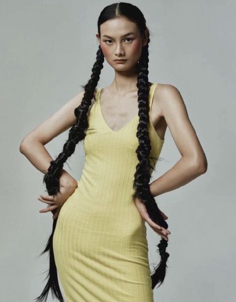 Long Braid Editorial, Long Braids Editorial, Braid Editorial Hair, Long Braids Photoshoot Ideas, Curly Hair Editorial, Editorial Hairstyles, Pigtail Hairstyle, Big Ponytail, Tall Hair